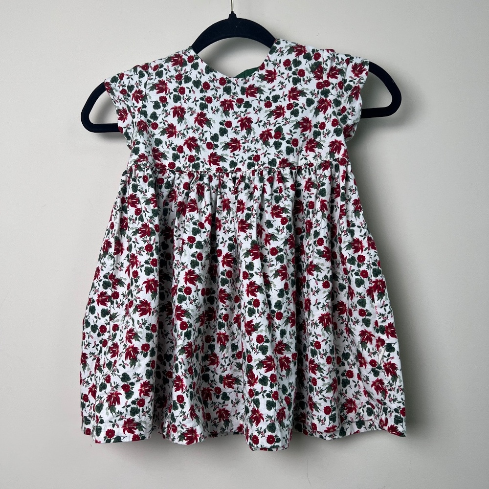 Homemade Christmas Holiday Poinsettia Dress Short Sleeve Floral Girls Toddler